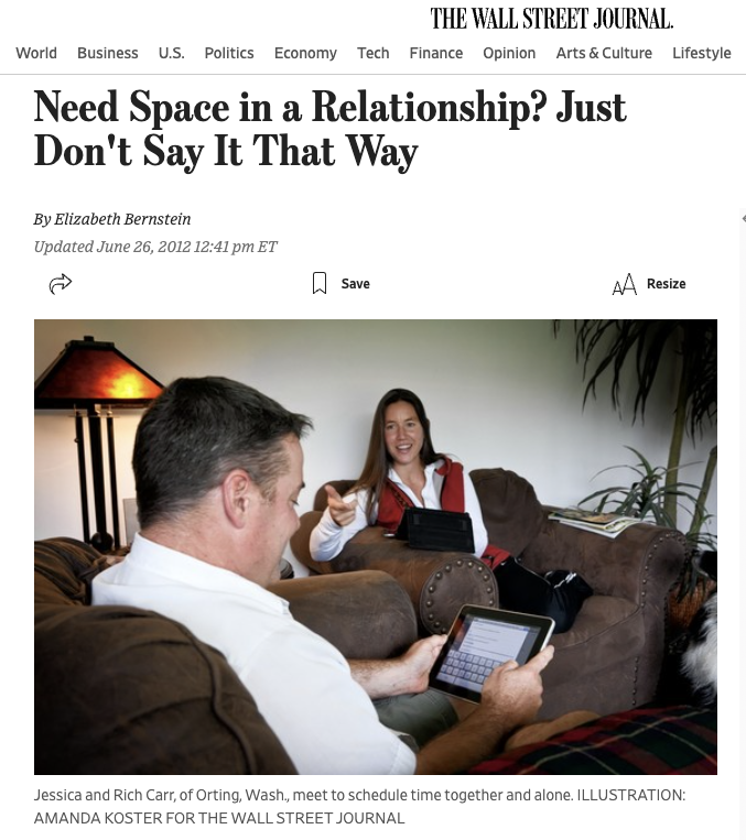 WSJ - need space in a relationship